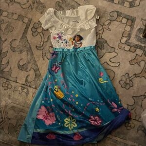 Disney Blue and White Princess Dress with Floral Accents